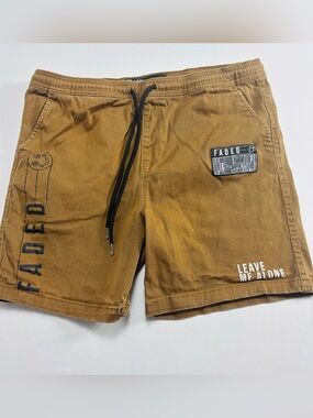 FADED Brown Cotton Drawstring Shorts